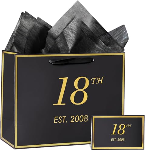 momoake 18th Birthday Gift Bag with Card and Tissue Paper for Boys Men Women Him, 2008 18 Year Old...