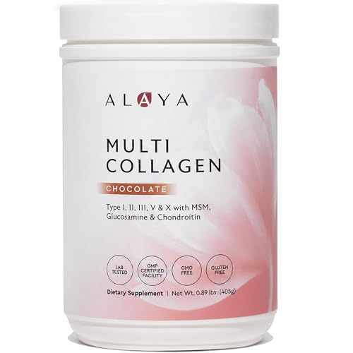 Alaya Multi Collagen Powder - Type I II III V X Hydrolyzed Collagen Peptides Protein Powder Supplement with MSM + GC (Chocolate)