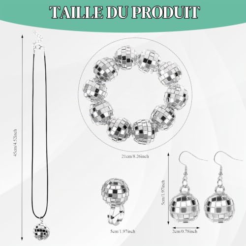 Laralily Lot de 4 boucles d'oreilles boule à facettes - Bijoux pour femmes et filles - Accessoires de fête de style rétro disco – vue 6