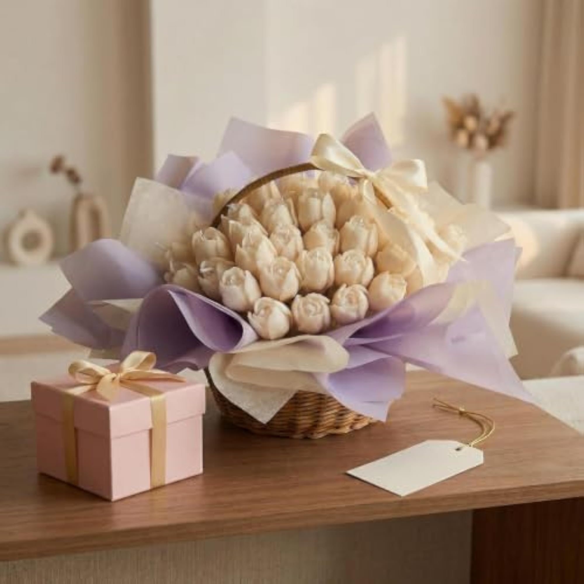 M-Win Creation Ivory Rose Candle Basket - Lavender Vanilla Scented