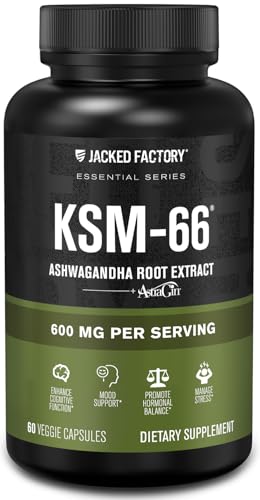 Jacked Factory Ashwagandha Root Extract (KSM-66 Ashwagandha) w/ 5% Withanolides - Supplement for Natural Stress Relief Cognitive Function Vitality and Mood Support - 60 Veggie Capsules
