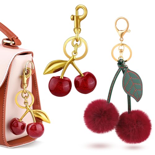 Image of TINKRSTUFF Cherry Bag Charm Cute Key Chains Cherry Purse Charms for Handbags, Strawberry Keychain Best Gifts