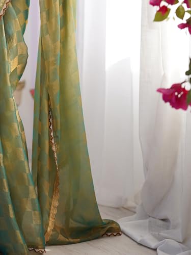 Image of AKHILAM Women's Chiffon Checkered Printed Saree With Unstitched Blouse Piece (AARYAN14602 KR Parent)