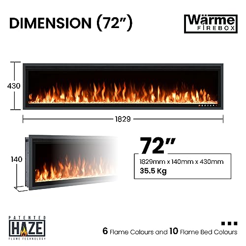 Wärme Firebox Panoramic Slim Frame Recessed Media Wall Inset Electric Fireplace with Multi Flame Colours 1400W/1600W - Image 3