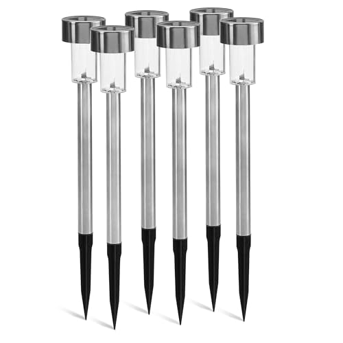 TIENDA EURASIA – Baliza Solar Exterior | Pack de 6 | 2V | Luces Solares LED Exterior | 6,5x34 cm, 5,5x36 cm, 6x21 cm y 4,5x20 cm | Impermeable | Para Jardín y Patio Camino (Plata Transparente)