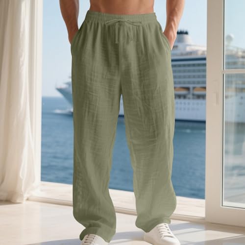 JiXiang Linen Pants Men Elastic Waist Drawstring Lightweight Trousers Straight Legs Plus Size Casual Loose Pants with Pockets4