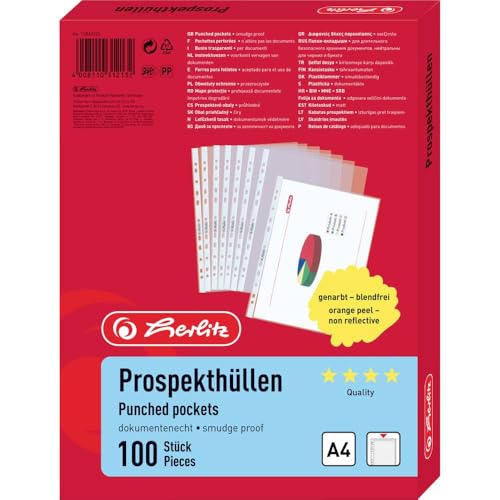 Herlitz 10840320 Prospekthülle A4 genarbt, Premium je 100 im...