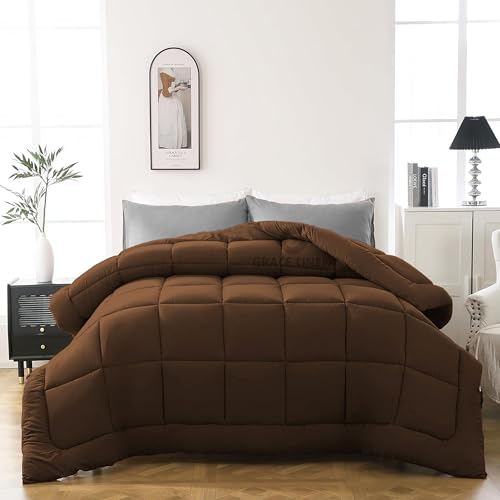 Image of 600 GSM Heavy Winter Comforter King Size 92 inchX106 inch - Luxurious Soft Fluffy Winter Blanket Comforter /Rajai /Duvet King Size - Chocolate Brown Color