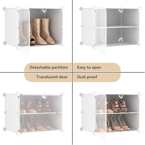 Image of Portable Shoe Rack Organizer with Door, 80 Pairs Shoe Storage Cabinet Easy Assembly, Plastic Adjustable Shoe Storage Organizer Stackable Detachable Free Standing DIY Expandable 10 Tier White