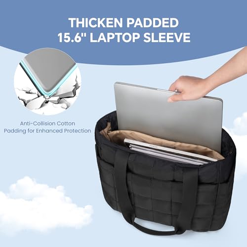 befen Puffer Handtasche Damen Groß Shopper Tasche Tragbare 15.6' Laptop Tote Bag Sporttasche Reisetasche Mit Reißverschluss Trolley-Abdeckung für Arbeit, Reisen, Fitness (Schwarz)