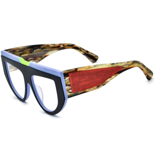 Image of HEPIDEM Multicolor Acetate Glasses Frame Women Oversize Vintage Round Eyeglasses Optical Spectacles 9271