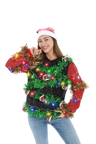 U LOOK UGLY TODAY Weihnachtspullover Damen Unisex LED Hässlicher...