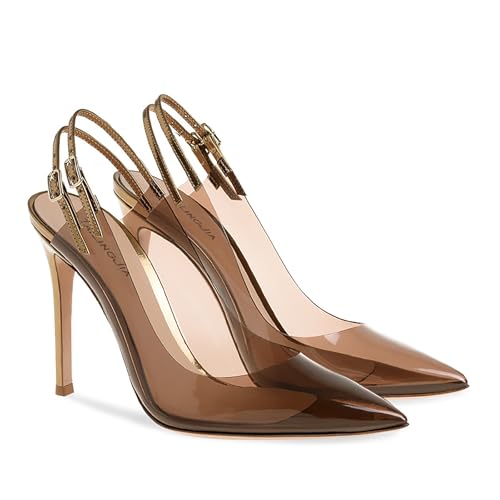 Clear Stilettos Slingback High Heels for Womens, Transparent Closed Pointed Toe Party Pumps, Comfort Adjustable Buckle Work Wedding Slip-on Pumps Shoes