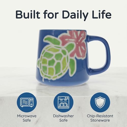 Taza artesanal Cape Shore 16oz diseño tortuga y flor miniatura 3