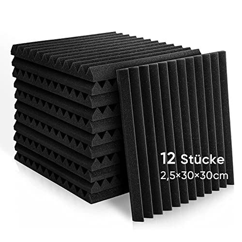 Fstop Labs 12 Stücke Akustikschaumstoff, 2,5x30x30 cm, 3D Hochdichte Schallabsorber Wand, Hall-Echo-Fliesen reduzieren, Schalldämmung für Tonstudio, Aufnahmestudios, Büro