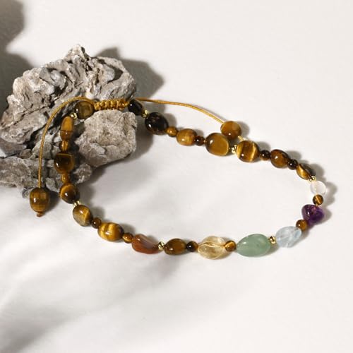 Image of 7 Chakra Crystals and Stones Anklet Irregular Tumbled Gems Beaded Ankle Bracelets for Women Spiritual Energy Meditation Yoga Healing Jewelry Mom's Gifts