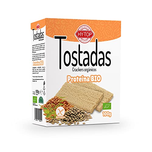 Hy -Top - Tostas de Proteína Sin Gluten - 100 g - Alto Contenido en Hidratos de Carbono y Proteínas - Tostas 100% Orgánicas - Ideal para el Desayuno o como Tentempié