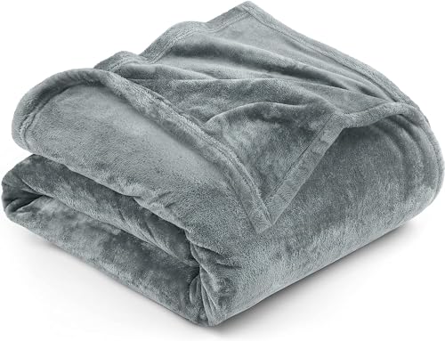 Image of SANMARINO Premium Solid Flannel Blanket for Single Bed | Super Soft Touch Plush Fleece Blanket | All Season Lightweight Yet Cozy Blanket for Bed,Sofa,Couch, Travel & Camping | 152 x228 cm (Grey)