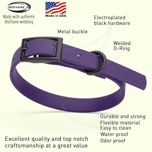 Image of Dogline Biothane Waterproof Dog Collar Strong Coated Nylon Webbing with Black Hardware Odor- Proof for Easy Care Easy to Clean High Performance Fits Small Medium or Large Dogs, Violet Purple