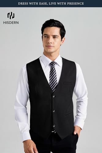 Image of HISDERN Mens Suit Vest Business Casual Dress Waistcoat Vest Solid Color Formal Wedding Vests for Suits or Tuxedo
