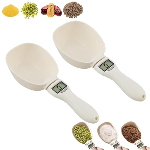 Cuchara medidora digital, cuchara de pesaje electrónica con pantalla LCD, 800 g/0,1 g, 5 unidades de medida (g/ml/taza/fl'oz/oz), para alimentos para mascotas con granos de harina 2 PCS