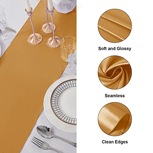 Flohar 6Pack Table Runner 12 X 108 Inches Satin Silk Table Runner For Wedding, Birthday Party, Banquets, Graduations Decoration, Fit Rectange And Round Table-Gold #TOP2