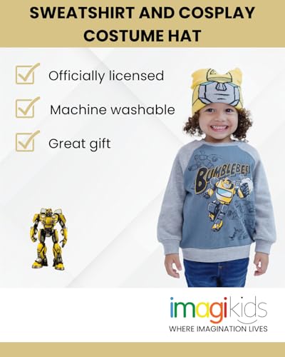 Transformers Toddler Boys' Graphic Raglan Pullover and Knit Beanie Outfit Bumblebee Blue Grey 2T - image 2