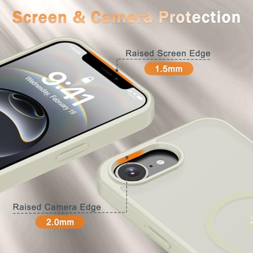 Image of YENAPOON for iPhone 17e Case, iPhone 16e Case, Matte Magnetic Phone Cover [with 1 Screen Protector] [Support for MagSafe] [Shockproof Military Grade Protection] Translucent Frosted Back, Cream White