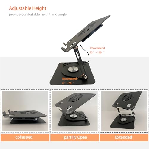 TARKAN 360° Rotating Laptop Stand with Fan, Supports 12"-17” Laptops Upto 5kg, Carbon Steel with Anti Rust Body Built-in Cooler Fan (Black) - Image 2