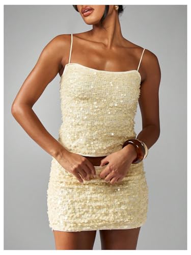 Floerns Women's Shiny Sequin Low Waist Mini Skirt Sparkly Beaded Bodycon Night Out Party Skirts2