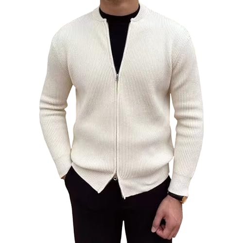 Men's Knitted Solid Cardigan Classic Sweater Full Zip Loose Fit Casual Sweater Ribbed Long Sleeve Sweaters