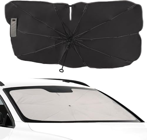 Aluusy Sonnenschutz Auto Frontscheibe Innen Faltbarer Sommer Sonnenschirm für Auto Windschutzscheibe 145 * 80 cm Drehbar Front-Sonnenschutz Regenschirm UV Shutz für die Meisten Autos SUVs