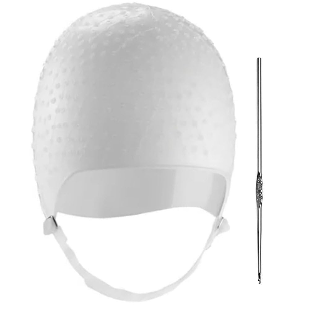 Fituenly Punched Hole Silicone Highlight Hair Cap with Needle Professional Reusable Highlighting Poked Hole Caps with for Color Hair Salon Hairdressing Dyeing Staining Tools for Women Men