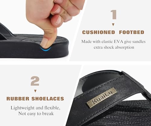 Image of KuaiLu Mens Flip Flops Arch Support Comfortable Summer Beach Thong Sandals Yoga Foam Cushion Slip on Slippers