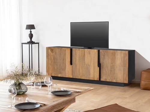 Image of The Attic Georgia TV Cabinet|Solid Wood Sideboard TV Cabinet for Living Room|Classy Live Edge TV Cabinet|Wooden Free Standing TV Unit Side Board Table with Storage|Honey Matte Finish