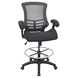 BOLISS Ergonomic Mesh Computer Office Drafting Chair with Super Soft Adjustable Arms Molded Foam Seat Cushion Lumbar Support and Big Foot Ring -Black ﻿
