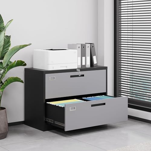 Image of Letaya File Cabinet with Lock-Lateral 2 Drawer Metal Filing Cabinets-Organization Storage Cabinets for Home Office-Hanging Letter /Legal /F4 /A4 Size (2 Drawer-Grey Black)