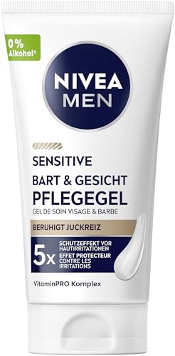 NIVEA MEN Sensitive Bart & Gesicht Pflege-Gel, schnell einziehende Bartpflege für empfindliche Männerhaut, beruhigende Gesichtspflege zur Linderung von Hautirritationen (50 ml)