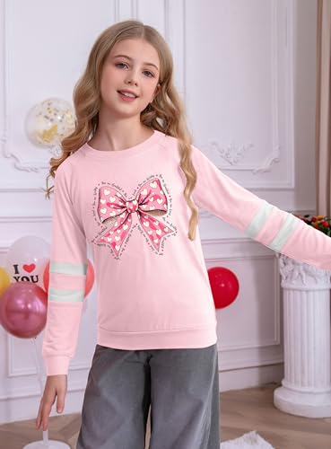 Image of Ithalt Kids Valentine Shirt Girls Valentines Shirts Cute Heart Graphic Long Sleeve Tee Tops 4-14y