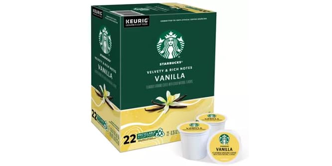 Image of Starbucks Keurig K-Cup Light Roast Coffee Pods-Vanilla Flavored Coffee-Naturally Flavored-100% Arabica-1 box (22 pods)