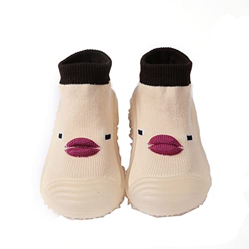 Baby Shoes Boy Girl Infant Sneakers Baby Home Slippers Cartoon Warm House Slippers for Infant Lined (Beige, 8.5 Toddler)