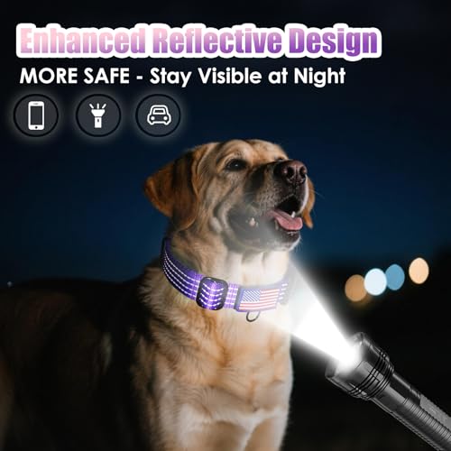 Image of Martingale Dog Collar Reflective NO Pull with USA Flag, Lavender, M | Escape Proof without choking,Adjustable Limited Slip Collar with Quick Release Buckle, Nylon Walking Collar for S M L Dogs