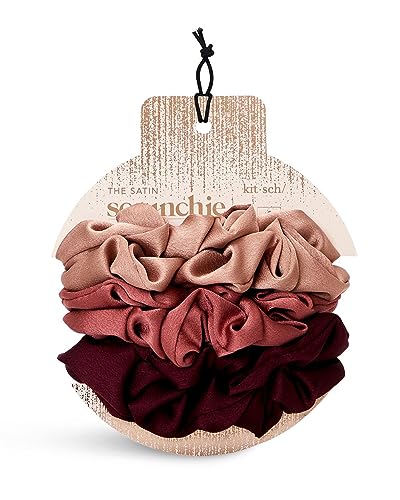 Image of Kitsch Satin Scrunchies for Women - Softer Than Silk Scrunchies | Hair Ties No Damage for Frizz-Free Sleep | Perfect for Day or Night Hair Accessories - Mulberry, 6pcs