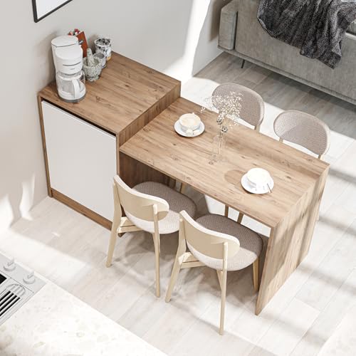 ROOMART Isola della Cucina 'Milano' - Tavolo da Pranzo con Vano Portaoggetti e Armadio, 160 x 85 x 60 cm, Moderno e Salvaspazio (Rovere Bianco)