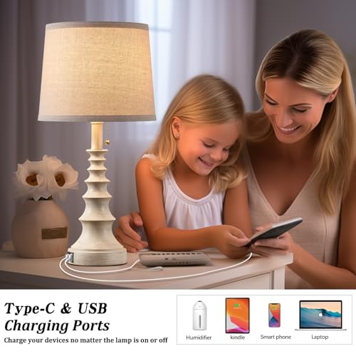 Booucuu T0230B Farmhouse Bedside Lamps Set Of 2 Bedroom Table Lamps thumb #2