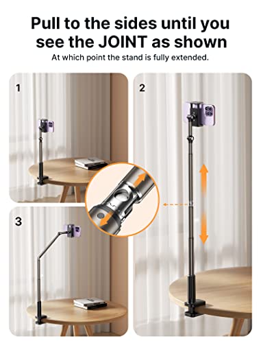 JSAUX Handy Halter mit justierbarem langem Arm für Schreibtisch & Bett, Handystütze, Mobil-Ständer, Handyhalter, Handy-Ständer, Telefonhalter kompatibel mit iPhone 15/15 Pro/15 Plus/14 etc. [Schwarz]