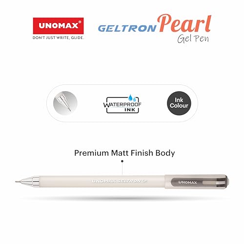 Image of UNOMAX Geltron Pearl 20 (20 Black) | Professional Ergonomic Design for Daily Use, Exam-Friendly | Fast-Flowing Ink, Writing Precision, Budget-Friendly,