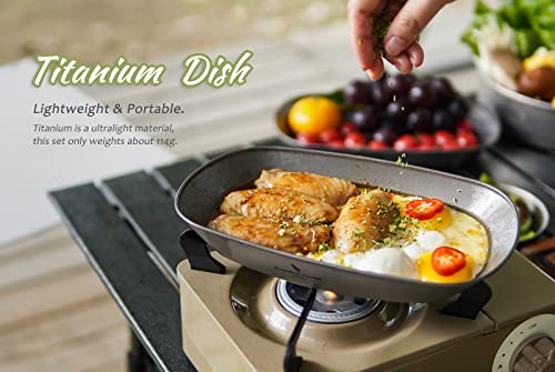 Boundless Voyage Reusable Titanium Pan Dinner Plate Ultralight Dish With Carry Bag Outdoor Camping Portable Tableware Pasta Salad Plate Dishwasher Safe (1 Pack) Ti1114T #TOP5