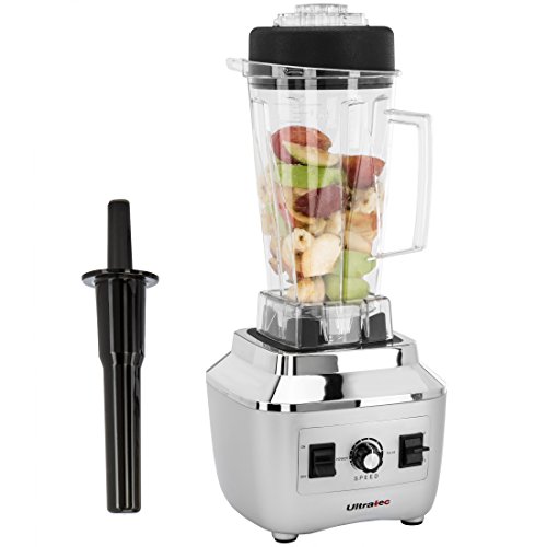 Ultratec Power stojanový mixér 2.0 litrů/bez BPA/1 500 Wattů/28 000 ot/min./6 Litinový nůž/vč. palička & Smoothie receptář, stříbrná