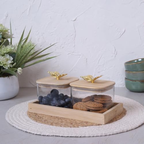 Image of HOME 360 Luxury Gold Horse-Drawn Carriage Spice & Dry Fruit Jar Set | 36X12X10CM | Metallic Chariot with 2 Ribbed Glass Containers | (Set of 2Jar)